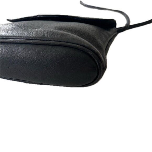 Fossil Vintage Leather Crossbody Bag Classic Black w Silver Snap Flap Pockets - Picture 7 of 8